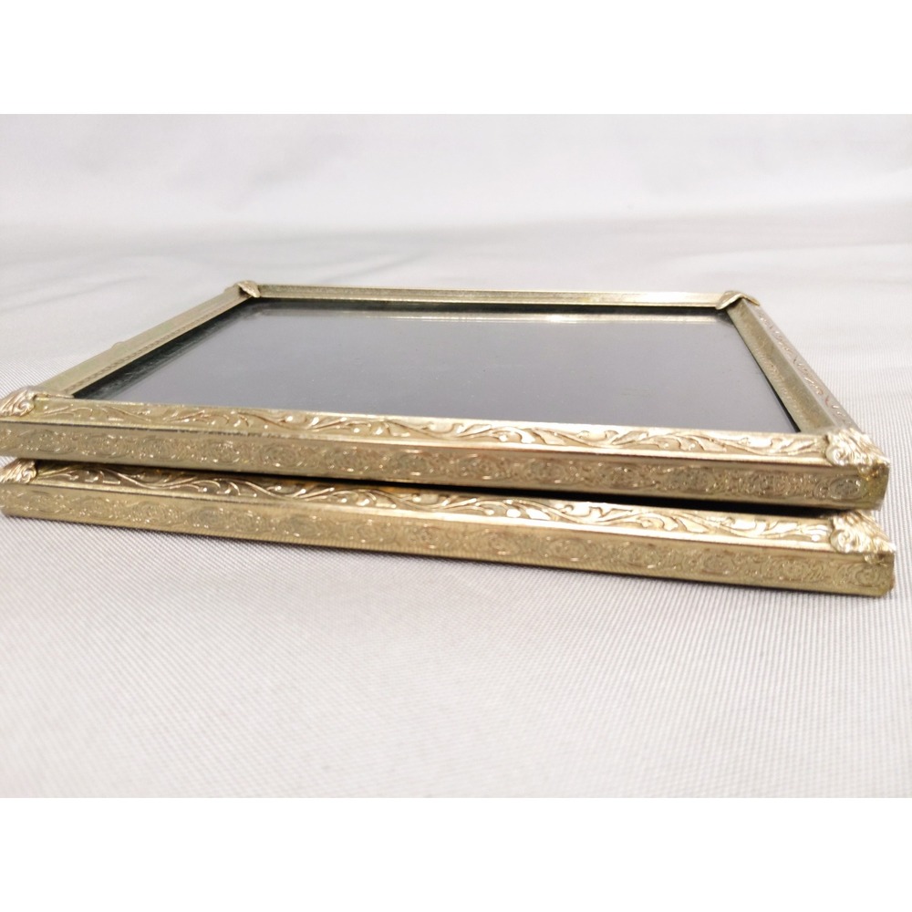 Vintage Picture Frame Set Gold Ornate Scroll Metal Easel Back 5x7 Pair - Picture 7 of 10